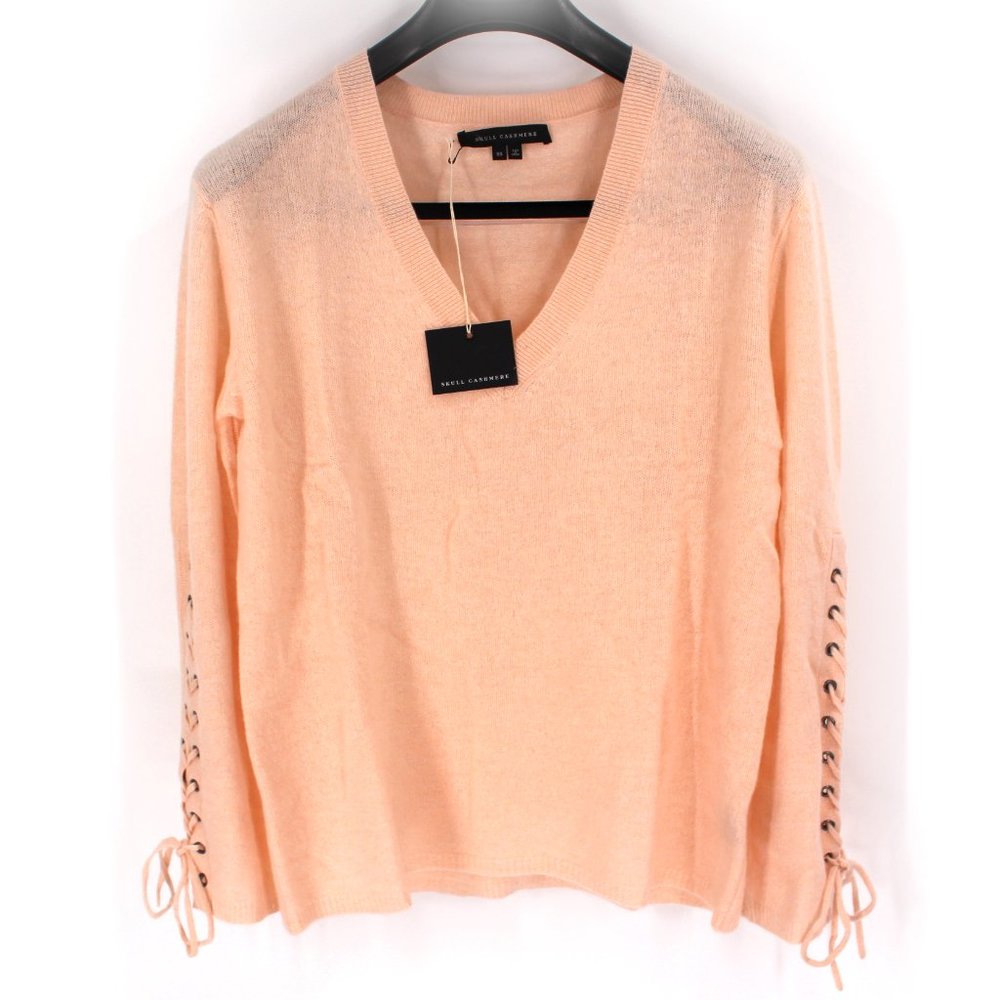 Skull Cashmere Numi V-Neck Oversized Sweater XS Pale Pink Tie Sleeve X-Small NEW